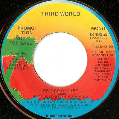 7-дюймовая пластинка THIRD WORLD Bridge Of Life IS49253PROMO Island Records 1980 США Регги Ска Даб Б/у