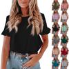 Ladies Summer Solid Color Short Sleeve Ruffle Round Neck T-Shirt