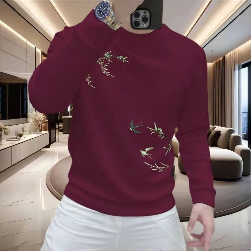 Осень Зима Мужская Термо-толстовка Круглый вырез Свободный крой Длинный рукав Повседневная Мода Тренд Национальный Тренд Принт