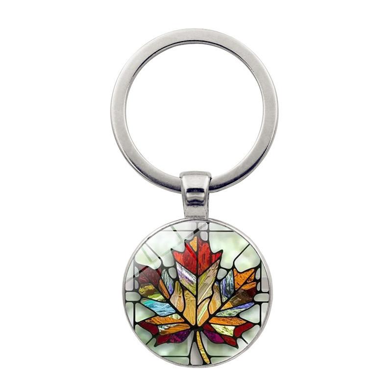 Vintage Colorful Maple Leaf Keychain Pendant, Metal Keychain, Car Bag Decoration, Female