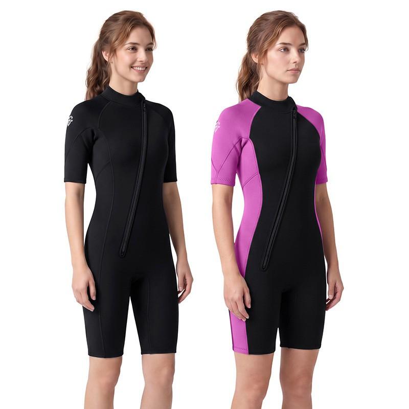 Womens 2mm Short Sleeve Leg Wetsuit Snorkeling Surfing Diving Winter Swimming Thermal Neoprene Dive Suit