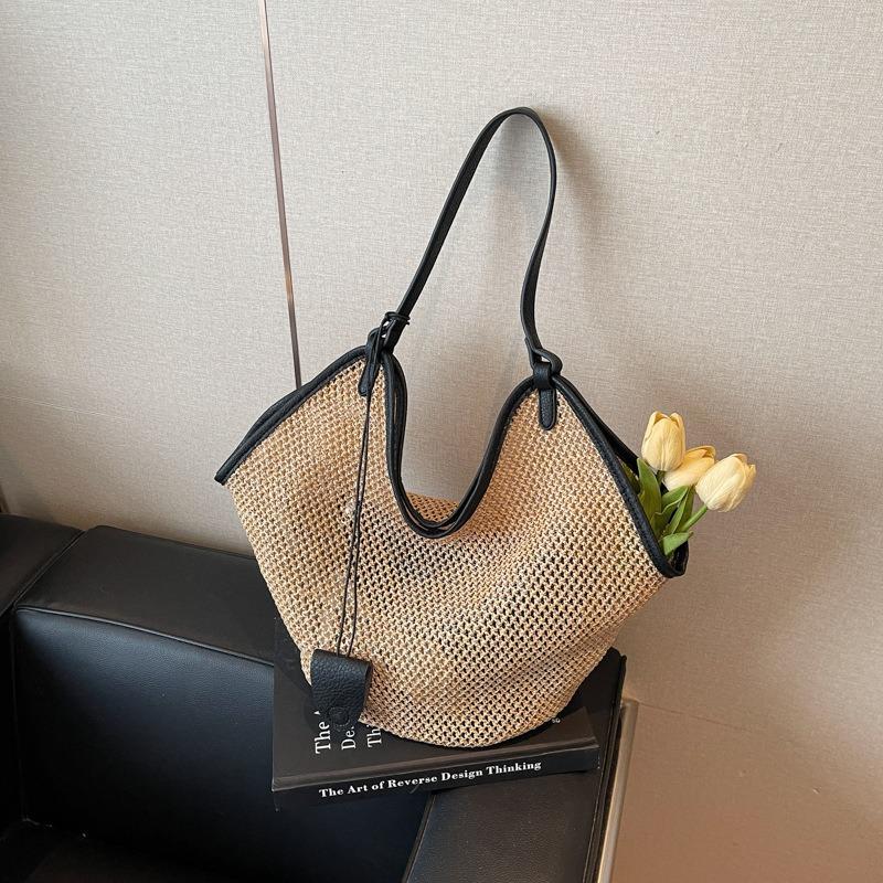 Соломенная сумка летняя сумка ленивый ветер плетеная большая вместимость на плечо сумка-тоут приморский отпуск ветер пляжная сумка