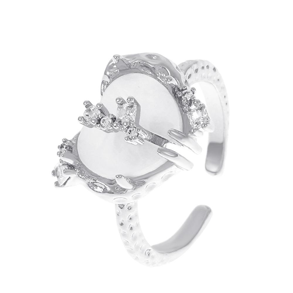 Кольцо с цирконом в виде цветка любви в два слоя - Регулируемое, Роскошный японский и корейский дизайн