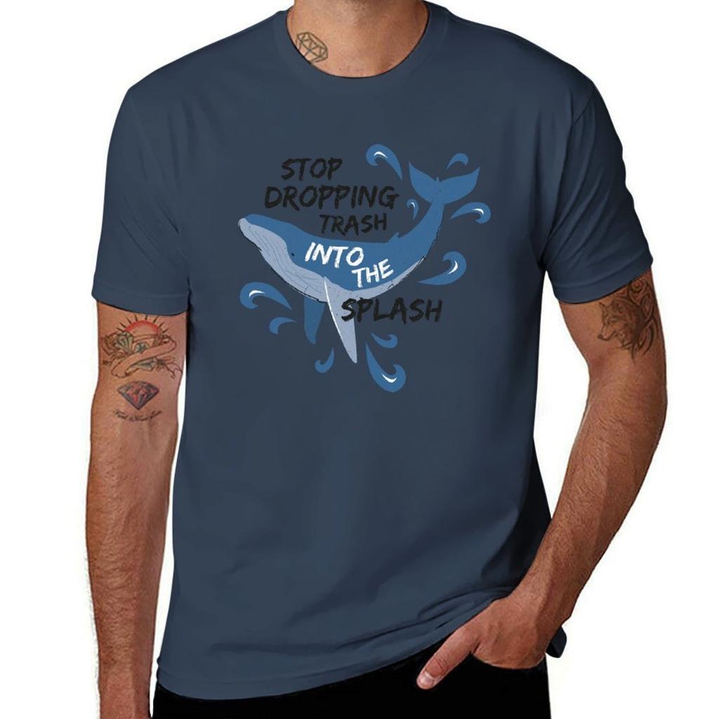 Stop Dropping Trash Into The Splash Whale Tshirt Casual Everyday Short Sleeve Tshirt