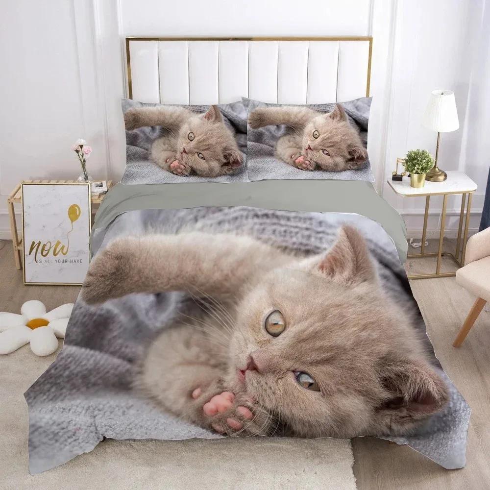 Кошка Прекрасное Животное Котёнок Комплект Постельного Белья Мальчики Девочки Размер Twin Queen Пододеяльник Наволочка Постель Мальчики Взрослые Мода Домашний Текстиль