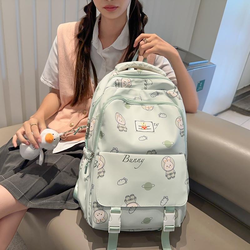 Младший школьный ранец для школьников, женский рюкзак с рисунком кролика, женский рюкзак для кампуса с принтом кролика