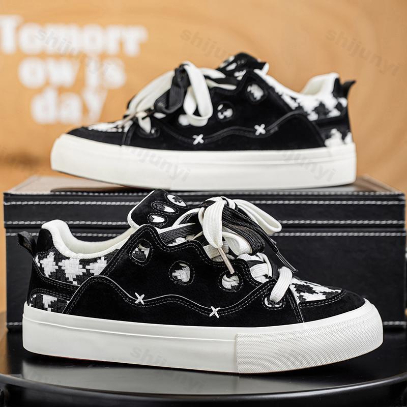 Мода 2025 Осень Новые Нишевые Дизайнерские Клетчатые Кеды с Низким Верхом Повседневная Обувь для Мужчин Модный Тренд Удобные Универсальные Нескользящие Кроссовки на Шнуровке