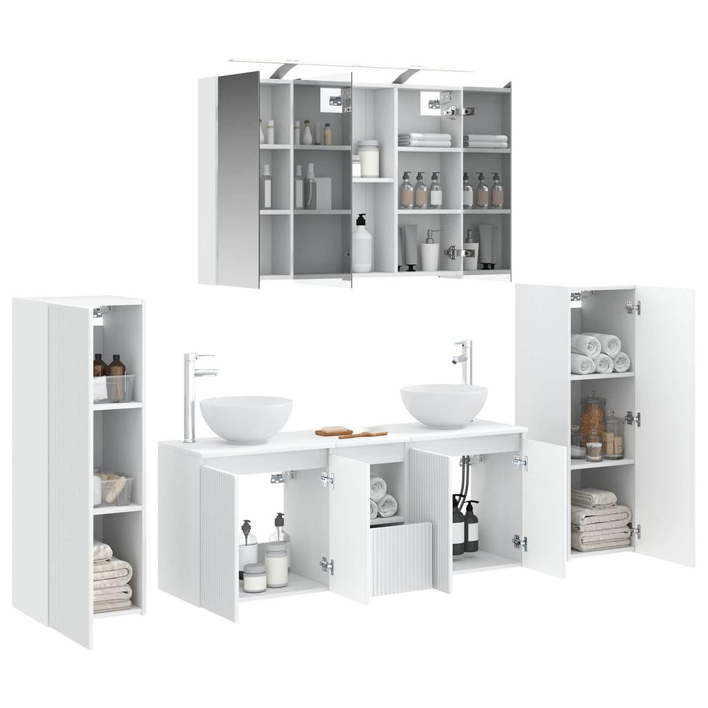 Bathroom Furniture Set 6 pcs White Engineered Wood and Glass