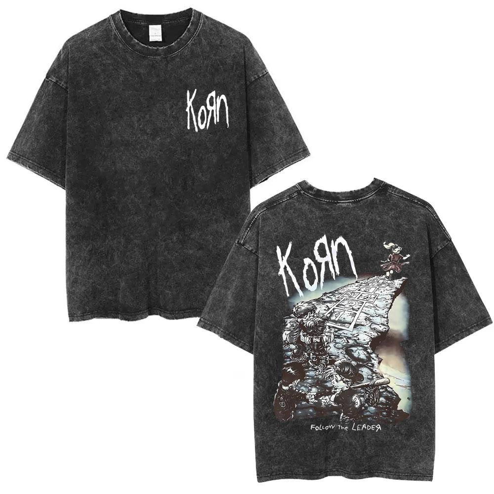 Korn Follow The Leader Got The Life Washed T Shirts Men Women Classic Metal Gothic Rock Band Tshirts Vintage Oversized Tshirt
