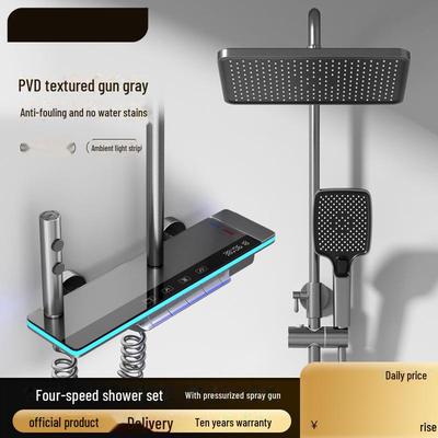 Душевая кабина Smart Shower Set цвета Gun Gray, полностью медная, с цифровым дисплеем и светодиодной подсветкой
