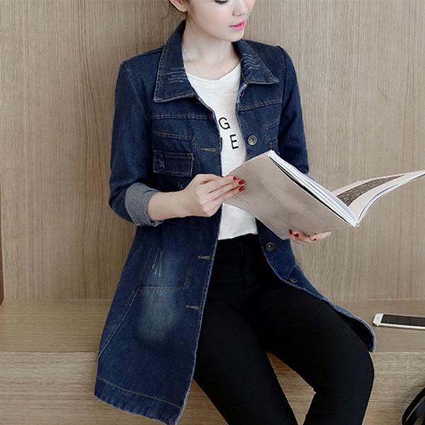Denim Jacket Women's Slim Long Leggings Jacket Women's Trim Navy Plus Size Jeans Jacket Jacket S-5XL