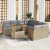 9-Piece Garden Sofa Set with Beige Cushions Poly Rattan Acacia, 2-Seater Garden Sofa with Beige Cushions 3349440
