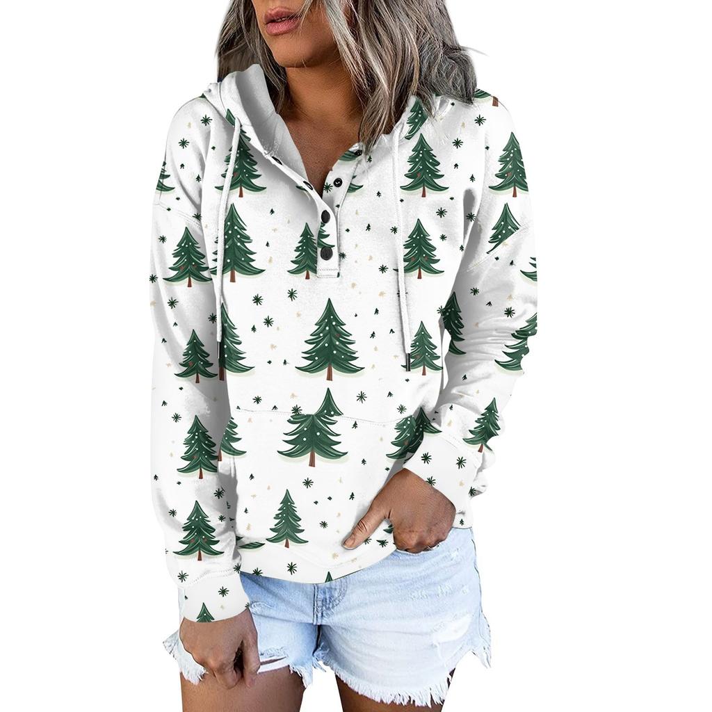 Женские повседневные модные принты с длинным рукавом на пуговицах пуловеры с капюшоном толстовки