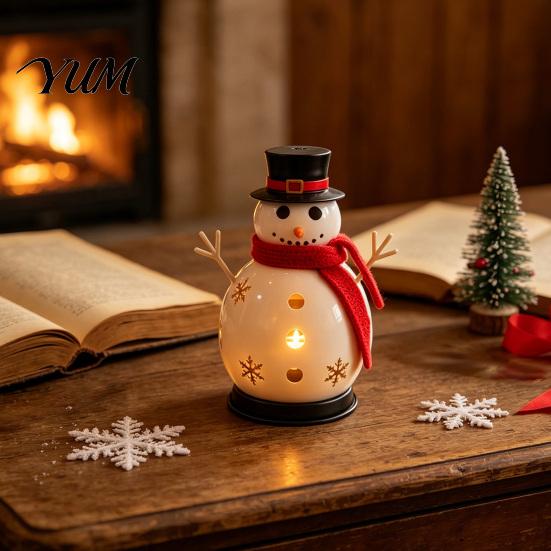 Iron Taper Candle Stand Christmas Snowman Holder, Tealight for Tabletop Decor, Indoor Party Atmosphere Decor Festive Holiday Centerpiece Mantel Party,
