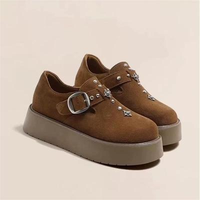 Ретро универсальные женские новые осенне-зимние маффины толстая подошва внутренняя высота увеличение один педаль повседневные одинарные туфли