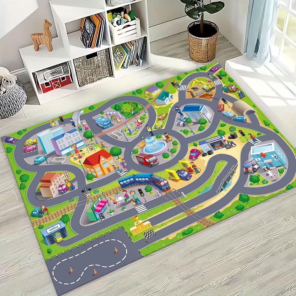 Child Urban City Road Traffic Learning Interactive Game Playroom Rug for Bedroom Living Room Sofa Home Doormat Decor,Non-slip