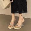 Rhinestone transparent crystal high-heeled sandals with 2025 new thick heel casual fashion versatile slippers