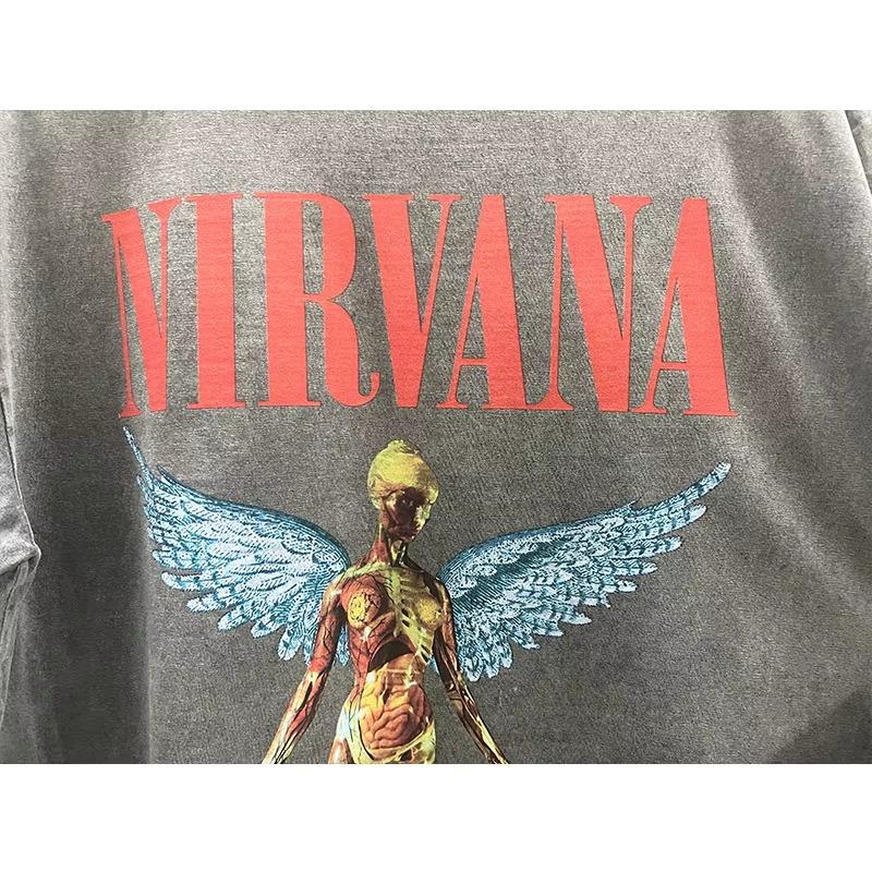 Винтажная футболка с графикой ангела Nirvana, Ретро хлопковая футболка оверсайз с изображением рок-группы, Топы в стиле стритвир