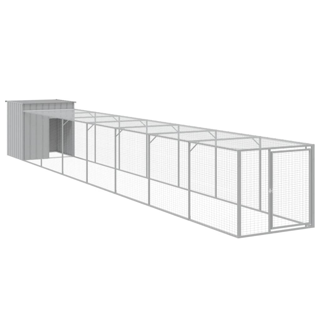 Chicken Coop with Run Light Grey 110 x 813 x 110 cm Galvanized Steel