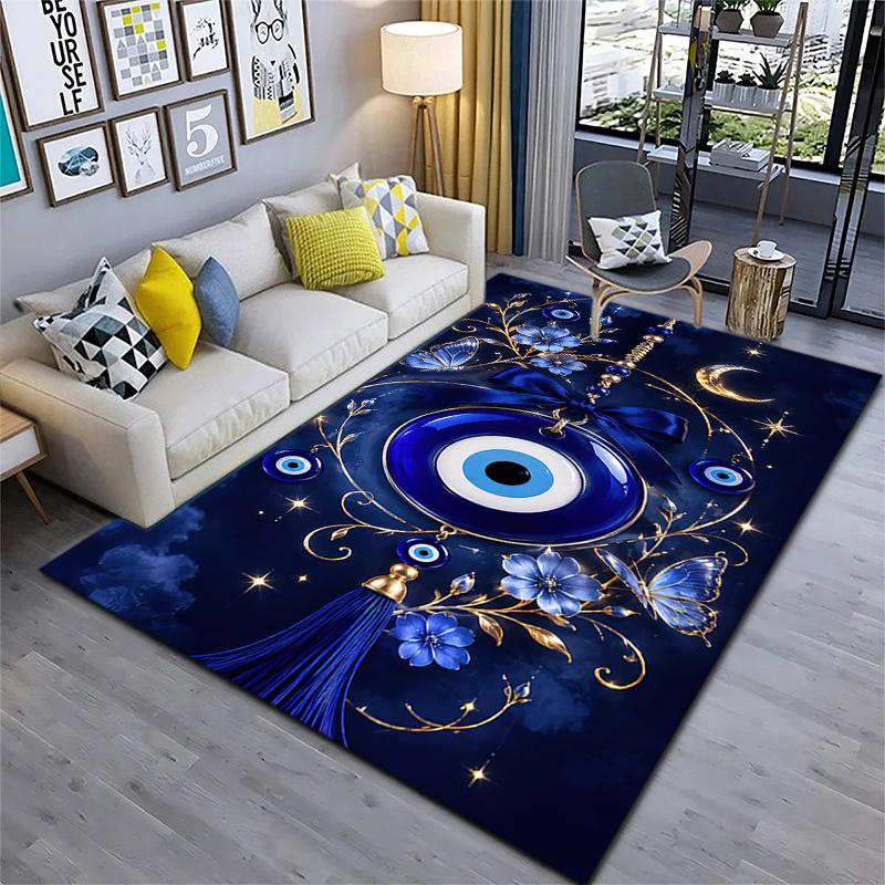 Blue Mystic Hamsa Hand Celestial Symbols Carpet Printing Home Decor Room Art Dormitory Decoration