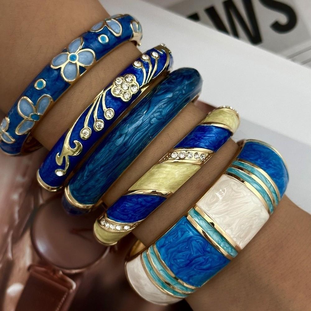Dripping Oil Enamel Cuff Bracelet Flower Wide Cuff Bangle Retro Geometric Cloisonne Bangle Women
