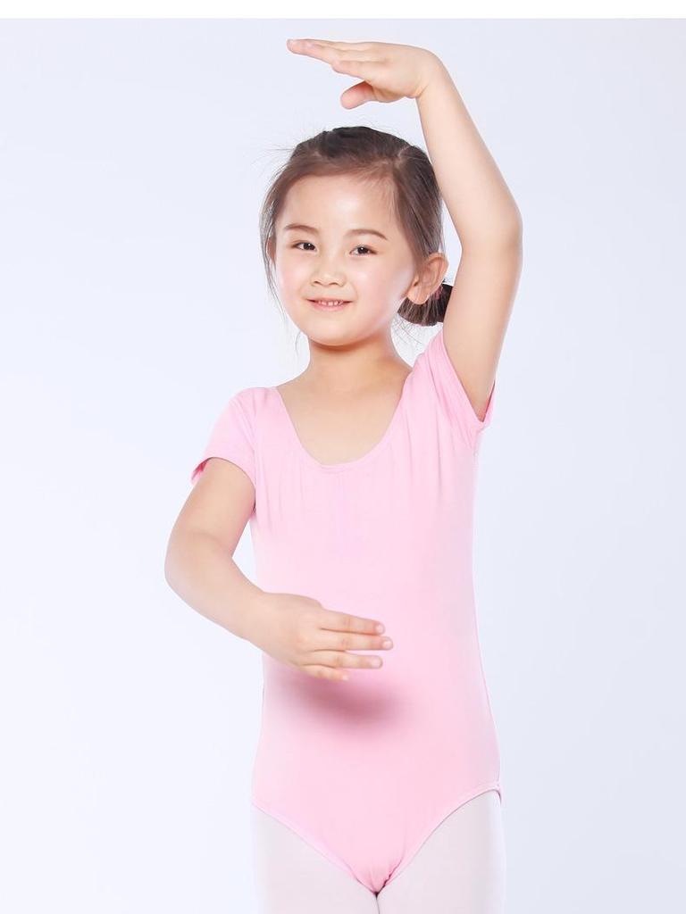 Red Children's Ballet Bodysuit - Short-Sleeve Cotton Leotard for Girls, Practice and Dancewear Style 5007