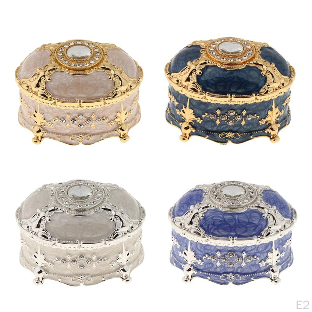 Crystal Enamel Oval Metal Vintage Jewelry Box Gift Ears Storage ,