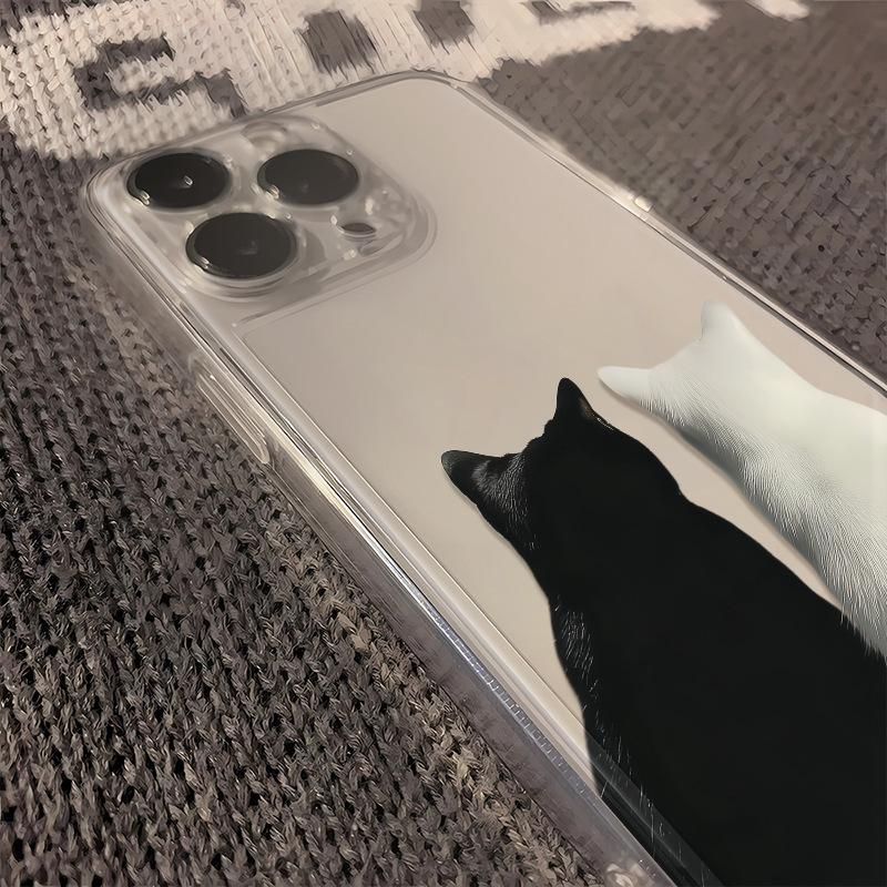 Черно-белый кот Чехол для телефона Для iPhone 17 16 15 11 12 14 13 Pro Max Mini X XS XR 7 Plus 16E Ударопрочный Прозрачный Чехол Fundas