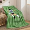 Illustration of a soccer player wearing stripes chasing a ball on a green field. for all seasons blanket lunch break throw gift