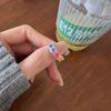 925 Silver Adjustable Open Ring, Colorful Rainbow Enamel Smiley Face Ring, Trendy Happy Face Stackable Ring for Girls