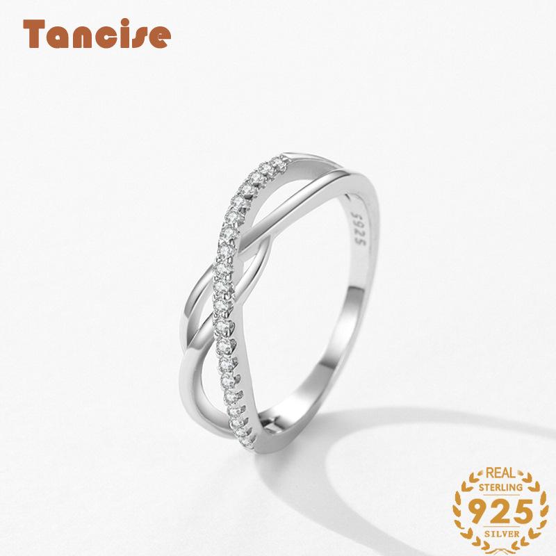Tancise Classic 925 Sterling Silver Zircon Ring Ladies Jewelry Wedding Promise Party Gift