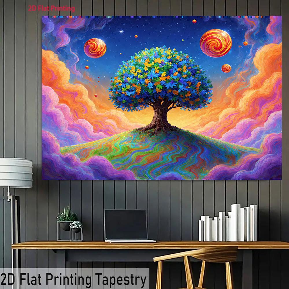 2D plane, 1 piece of a dreamy scene in the brilliant sunset colors. Horizontal background fabric, party and festival dec
