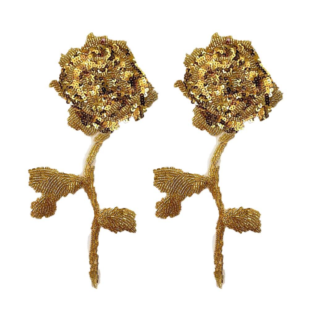 2PCS Handmade Sequin Rose Appliques Flower Clothing Applique Delicate Clothing Patches  Women