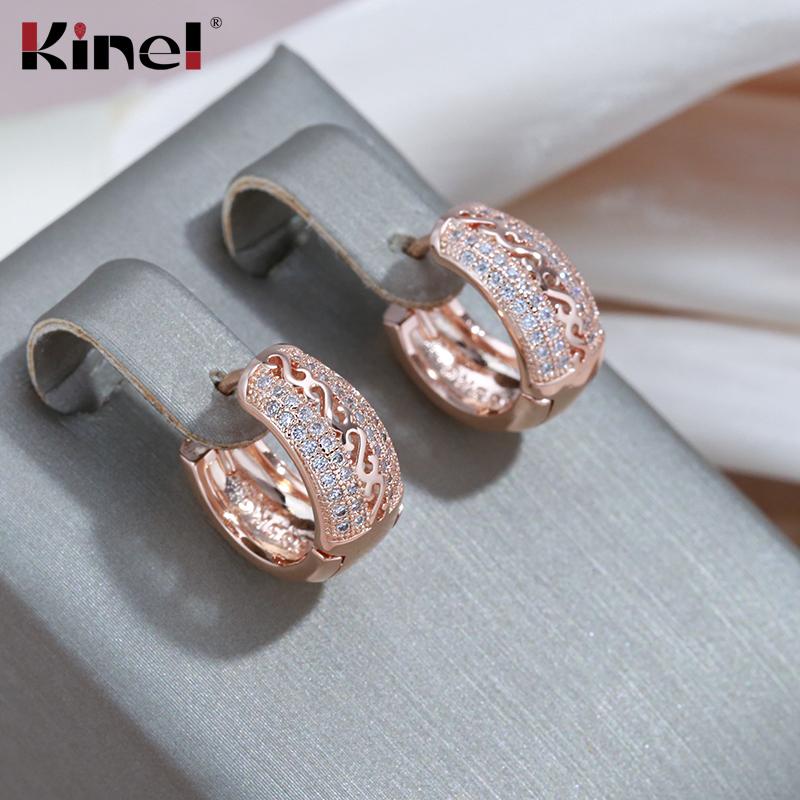 Kinel Rose Gold Color Hoop Dangle Earrings For Women Bride Wedding Fine Jewelry
