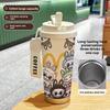 Large Capacity 316 Stainless Steel High Value Double Drink Thermos Cup Seven Labubu Cloth Straw Car Coffee Cup