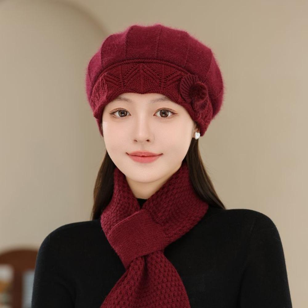 Casual Thicken Mom Hat Scarf Windproof Rabbit Fur Knitted Hats Coldproof Winter Hat Scarf Women