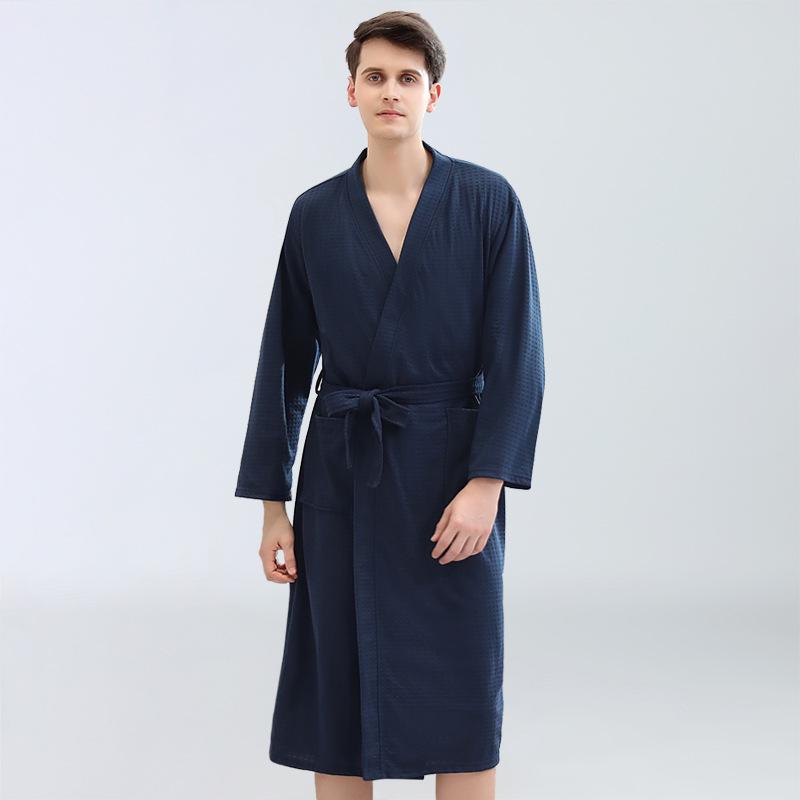 Spring and Summer Waffle Robe Women's Thin Style Bathrobe Absorptive Sweat Steaming Pajamas, Men and Women's Home Clothes Couple Nightgown