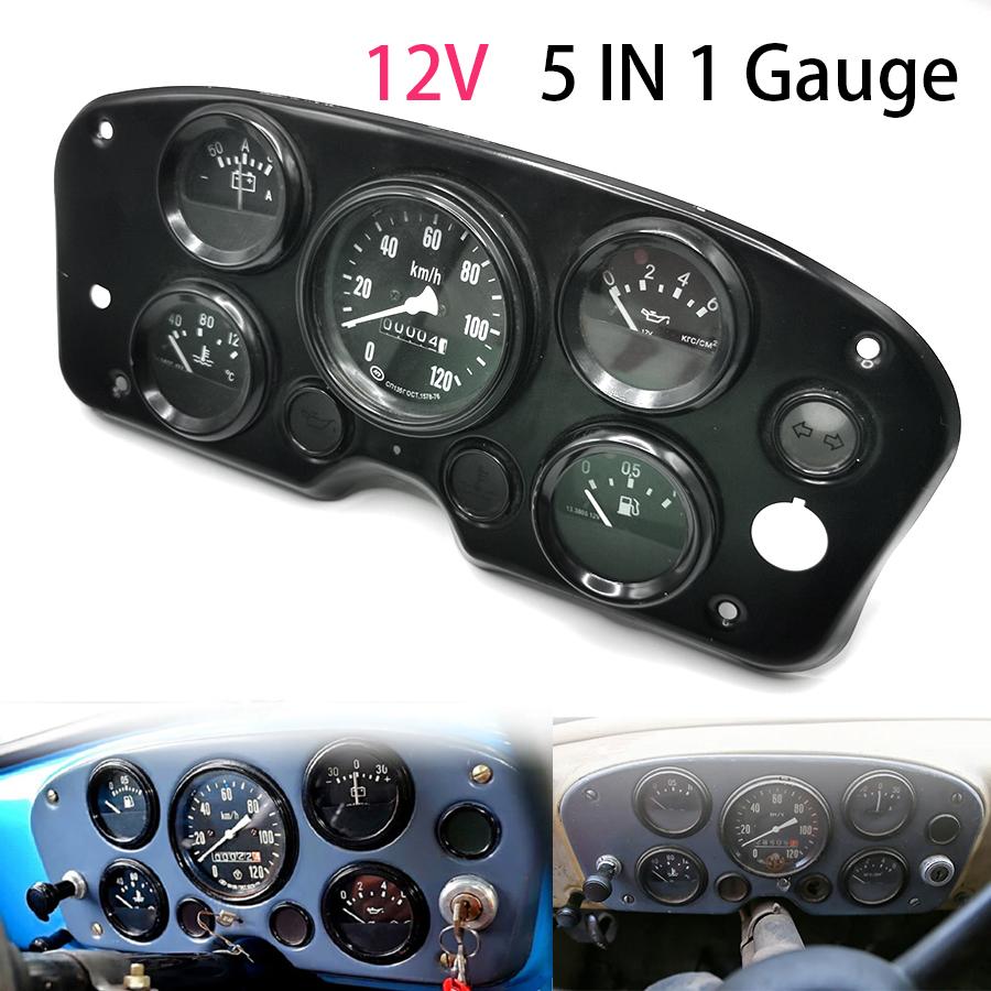 5 IN 1 Kit Instrument Panel 12V Oil Pressure Gauge Volts Gauge Speedometer Universal/Long Meter Instrument Panel Complete