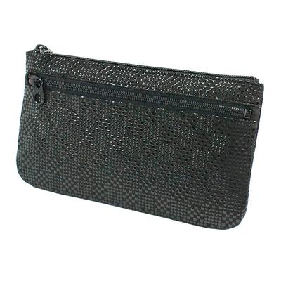 Inden Black with Black Varied Ichimatsu Small No.6 Pouch, Deerskin, Lacquer, Pattern, 4407-01-167