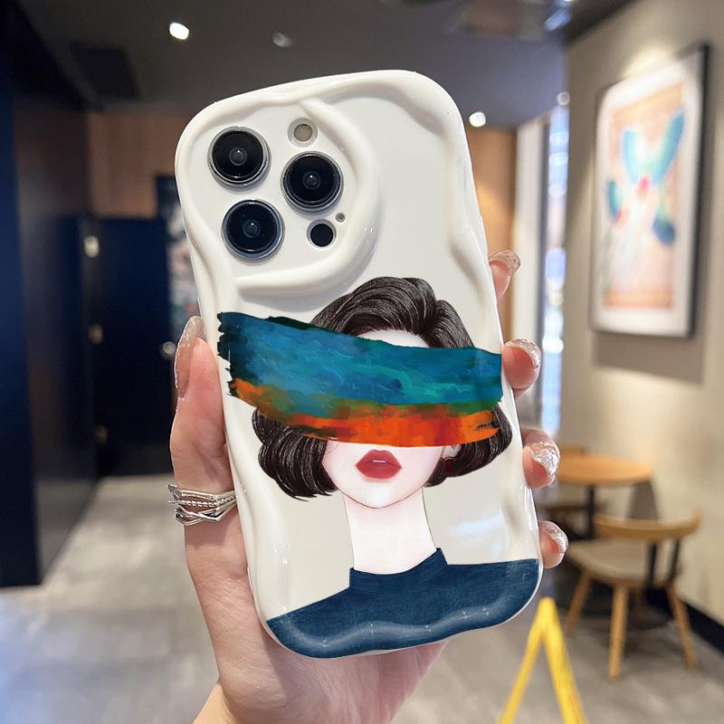 Cream Wave Curved Silicone Glossy Soft Case Cool Lady Girl Printed Shell Mobile Phone Back Cover for iPhone Samsung Xiaomi