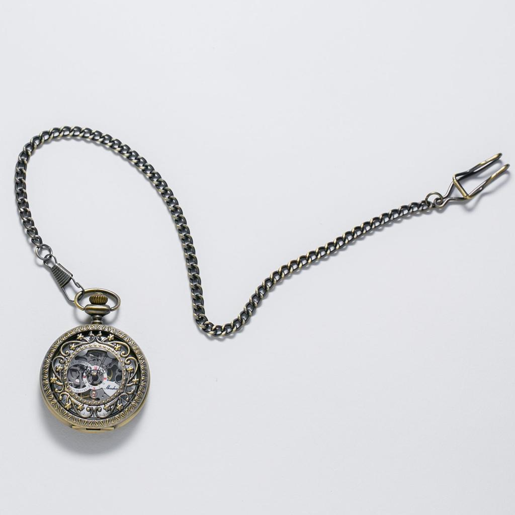 Механические карманные часы TREEWETO Hollow Flower Vine Skeleton с бронзовым дисплеем и римскими цифрами