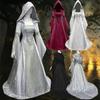 Women Deluxe Witch Dress Medieval Renaissance Maxi Train Dress Halloween Devil Pagan Witch Wedding Cos Costume Hooded Gown Robe