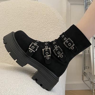 Зимние новые готические сапоги на платформе в стиле вампира для косплея, женские сапоги до середины голени на танкетке, удобные женские мотоциклетные сапоги, обувь D265