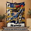 Custom Name Personalized Detective Conan Print Blanket, Home Decor, Bedroom, Sofa, Camping, Couch, Gifts for Birthday Christmas