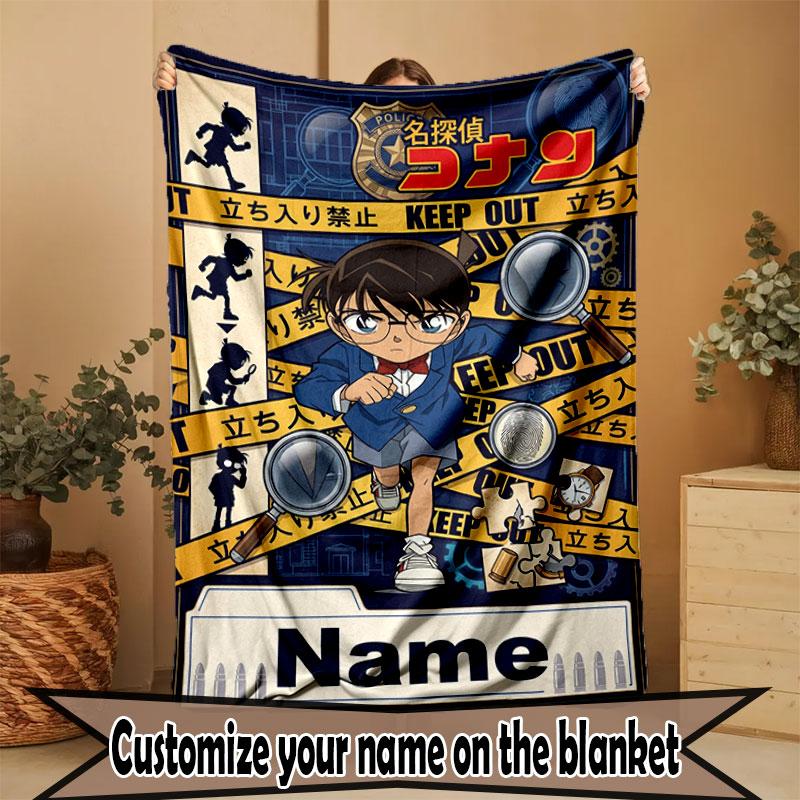 Custom Name Personalized Detective Conan Print Blanket, Home Decor, Bedroom, Sofa, Camping, Couch, Gifts for Birthday Christmas