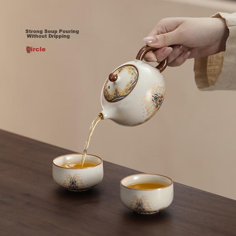 Shangyanfang Ru Kiln Kung Fu Tea Set with One Teapot and Two Cups, Home Brewing Teapot and Tea Cups, Premium Gift Box, Gift Souvenir