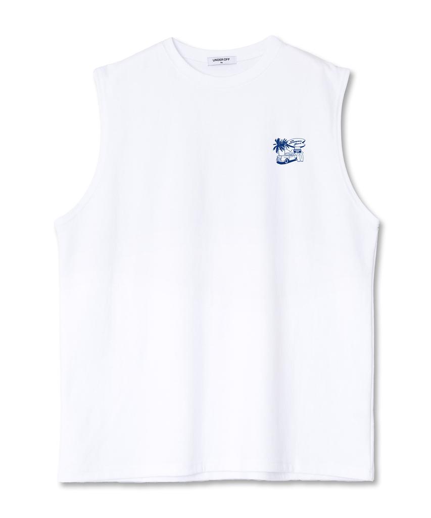 UNDEROFF Oversized Crew Neck Sleeveless Summer Beach T-Shirt White Orange