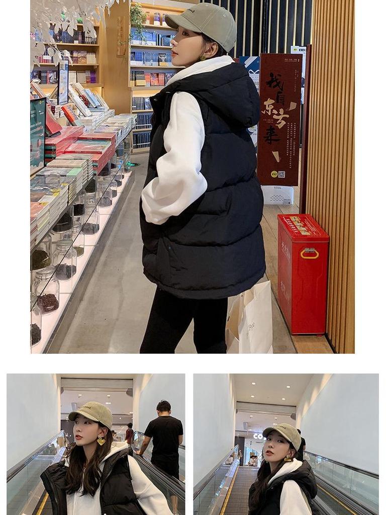 Женский пуховый хлопковый жилет с капюшоном - Новинка 2023 Осень/Зима Модный короткий свободный жилет