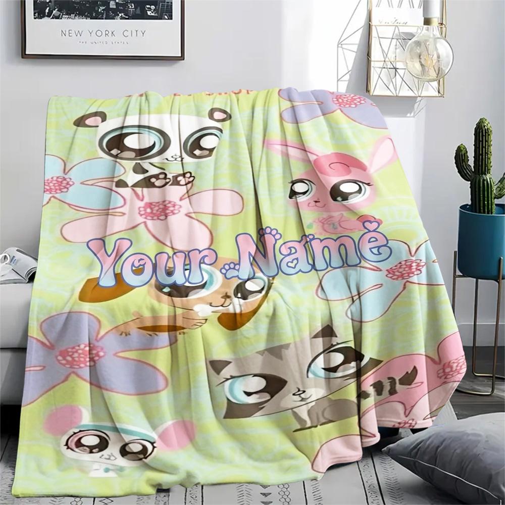 1PC Littlest Pet Shop Custom Name Patterned Flannel Blanket Suitable For All Seasons For Home Decor Warmth And Comfort Gifts Holiday Present
