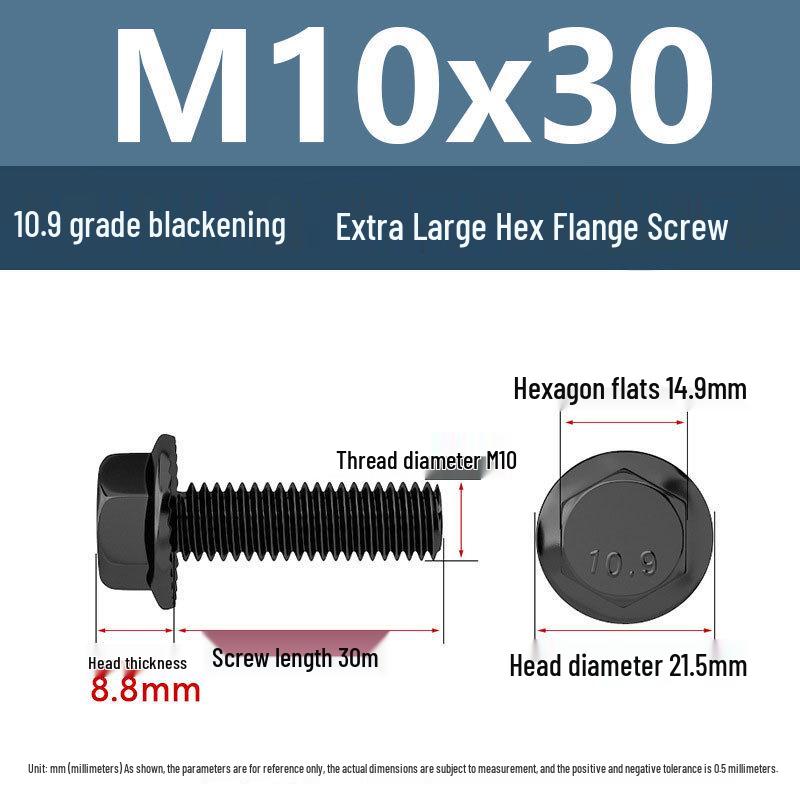 Yigu Grade 10.9 High-Strength Oversized Black Hex Flange Screw with Anti-Slip Washer (M6-M12)